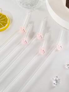1/3件組可愛粉色動物造型玻璃吸管組，可重複使用彎曲吸管，適配20盎司杯，適用於奶昔、牛奶昔、咖啡、果汁、冷飲，適合泳池、海灘、夏季聚會，送給她的女友聖誕節、生日、畢業禮物 - 無色 - 查看 4