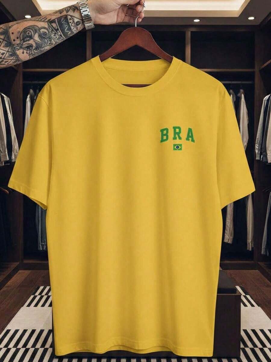 Unisex T-Shirt Supporting The Brazilian National Football Team - Men's And Women's 100% Cotton, Casual, Crew Neck - 黃色 - 查看 1