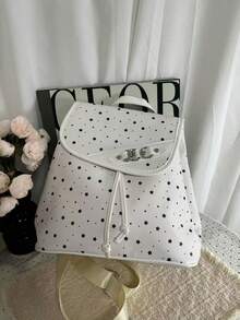 Mochila con cordón a lunares, diseño estilo Ins, mochila de chica linda y de gran capacidad para cosplay de anime, para ir y venir, salir, uso diario, estudiantes universitarios - Blanco - Ver 4