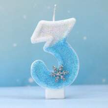 1pc Digital Candle 0-9 Sky Blue Snowflake Glitter Birthday Candle, Suitable For Birthday Parties, Holiday Parties, Themed Parties - Sky Blue - View 5