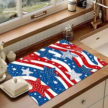 1pc Abstract American Flag Pattern Absorbent Dish Drying Mat, Home Decor, Dish Drying Pad, Espresso Machine Countertop Absorbent Mat, Sink Drain Mat, Soft Faucet Absorbent Mat, Sink Cup Mat, Kitchen & Bathroom Accessories - Multicolor - View 6