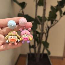 1 Pair Funny Cute Resin Earrings, Pink & Blue Polka Dot Ball + Sausage Lips Baby Design Decorative Earrings For Women, Daily / Theme Party Wear - Multicolor - View 1