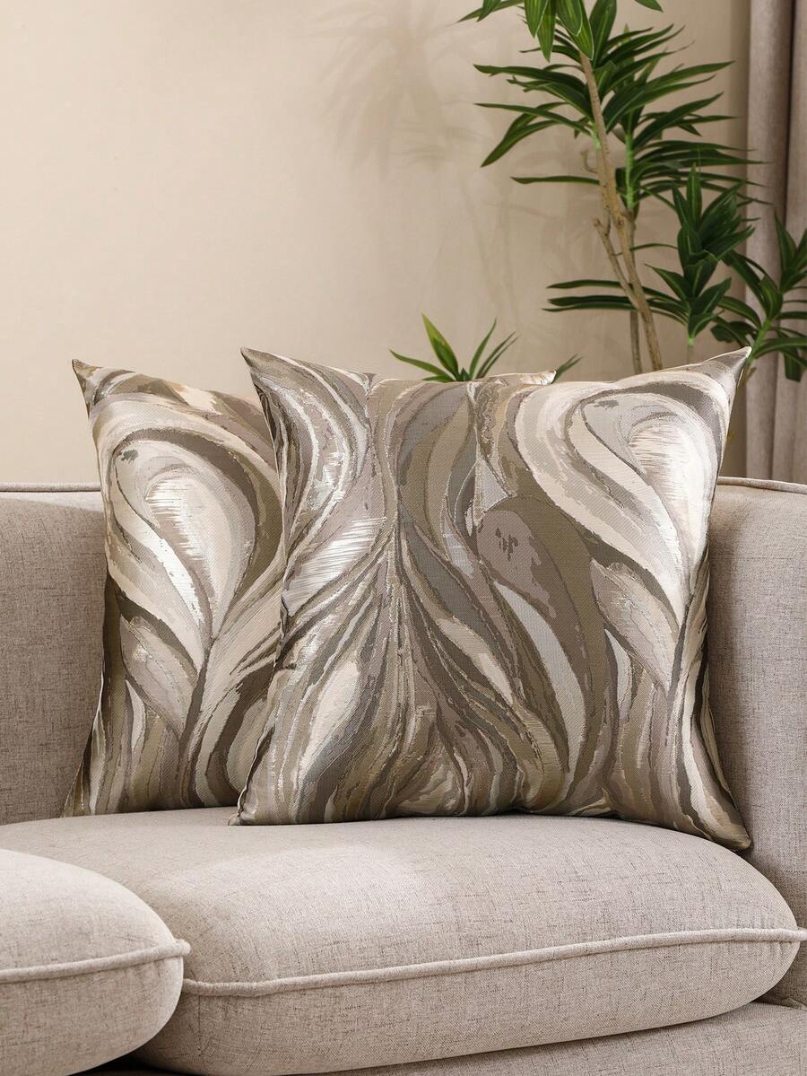 Miater 2 Piezas Cubiertas De Almohada Geométricas De Jacquard Con Hilo Dorado - Café integral - Ver 1