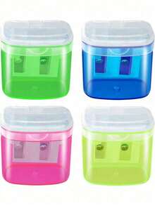 1/2/4pcs Multi-Color Transparent Dual-Hole Pencil Sharpener, Industrial-Grade Mechanical Pencil Sharpener With Shavings Collector Box For Standing Storage, Student DIY Stationery Tool, Suitable For Office / Home / School Hand Drawing / Gardening Drawing, Practical Small Gift For Dad - Multiple Styles - View 1