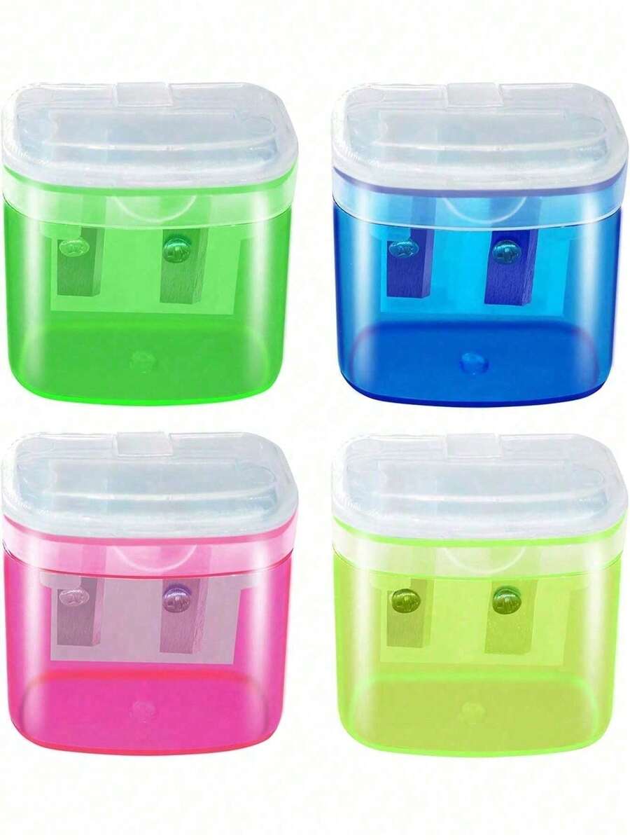 1/2/4pcs Multi-Color Transparent Dual-Hole Pencil Sharpener, Industrial-Grade Mechanical Pencil Sharpener With Shavings Collector Box For Standing Storage, Student DIY Stationery Tool, Suitable For Office / Home / School Hand Drawing / Gardening Drawing, Practical Small Gift For Dad - Multiple Styles - View 1