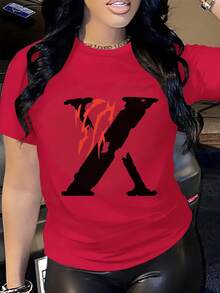 Red Flame Design And Print X Digital Print Short Sleeve Unisex Pure Cotton Loose And Comfortable - 紅色 - 查看 8