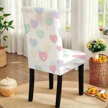 1pc/2pcs/4pcs/6pcs/30pcs Stretch Dining Chair Cover Universal Size High Elastic Polyester Sweet Cute Multicolor Heart Print Full Coverage Stain Resistant Washable Removable - Multicolor - View 11