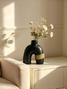 1pc/3pcs Black Abstract Vase With Gold Rope Decoration, Modern Minimalist Textured Bohemian Japanese Style Living Room Coffee Table Decor - 296 Black - View 2