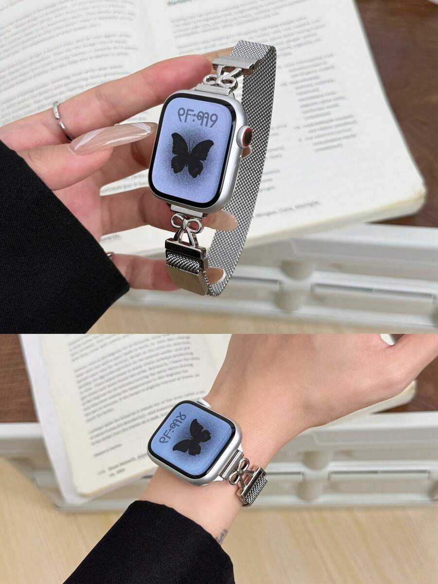 1 pieza Pulsera de Metal con Diamantes Brillantes Compatible con Correa de para Mujer 38mm 40mm 41mm 42mm 44mm 45mm 46mm 49mm Serie Ultra 10/9/8/7/6/5/4/3 - Plateado - Ver 1