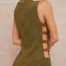 MewMuse.  Vestido mini de línea A con cuello en V sin mangas, cintura ceñida, recortes, escote redondo, tirantes con cuentas, recortes laterales, para mujer, para fiesta, vacaciones, playa, boda, ceremonia, estilo bohemio, con detalles de lentejuelas y bordados - Marrón Mocha - Ver 4