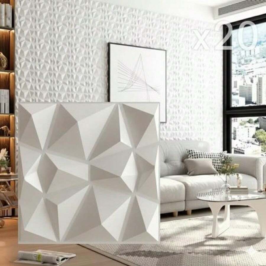 Vmingo 20Pcs 3D PVC Decorative Wall Panel Modern Prism 30x30cm - 白色 3D 30x30 - 查看 1