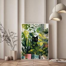 1 pieza Arte de pared en lienzo con gato negro escondido en plantas de la jungla, impresión bohemia tropical de Monstera y plantas de interior, decoración de pared verde minimalista única para amantes de los gatos, adecuada para sala de estar, dormitorio, oficina y apartamento, obra de arte de decoración del hogar única, también un gran regalo, decoración del hogar, decoración de la habitación, decoración del baño, decoración de la sala de estar, decoración del dormitorio, decoración de la cocina, decoración de la oficina, póster de apartamento - A - Ver 9