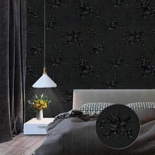 1 Roll Thickened Black Floral Embossed Contact Paper, Peel And Stick Removable Waterproof PVC Vinyl Wallpaper For Cabinets Countertops Drawers Table Kitchen Bathroom Home Decor - Black - View 7