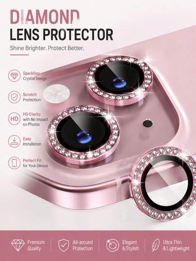 3pcs Camera Lens Protector For IPhone 17/17 Pro/17 Pro Max/17 Air/16 Pro/16 Pro Max, Fashionable Metal Diamond Ring Decor, 9H Hardness Anti-Scratch Protective Film, Stylish Phone Accessories Compatible With Phone Cases
