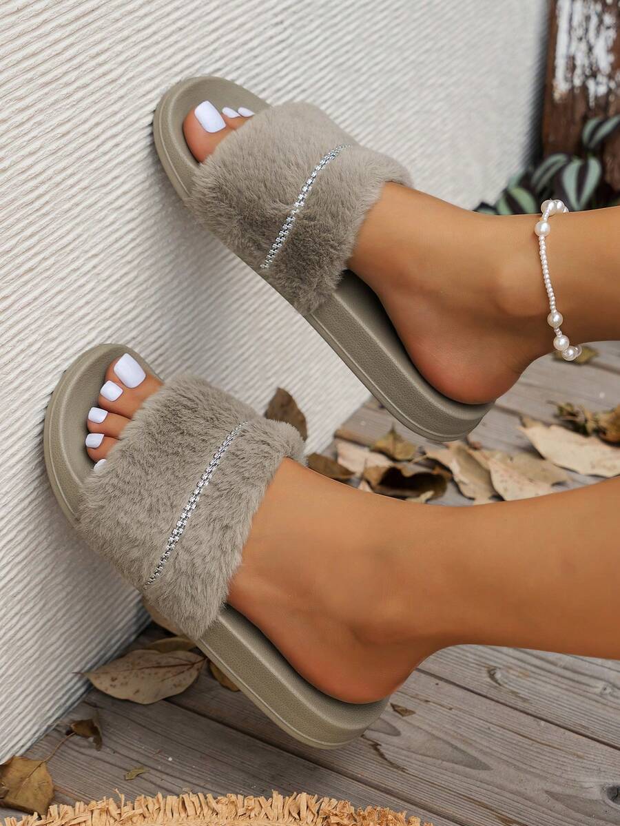 Women's Fashionable Comfortable Open Toe Slip-On Flat Slippers, Indoor Outdoor Daily Bedroom Slippers