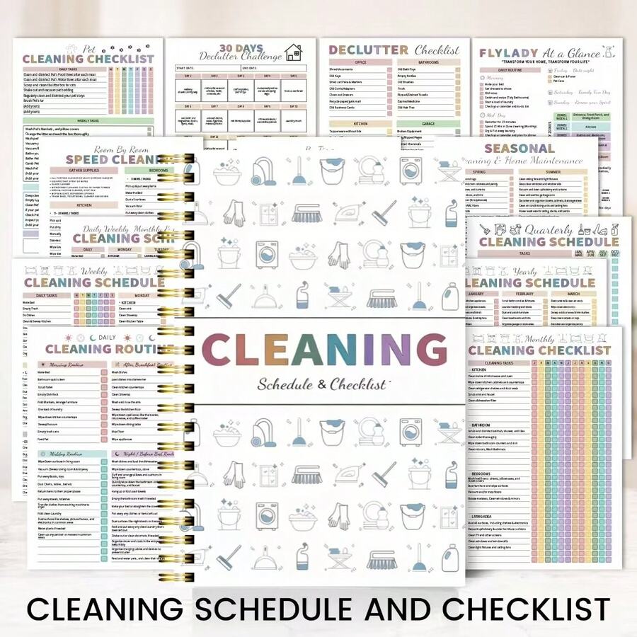 ADHD Cleaning Planner (Spiral Bound) - Color-Coded Cleaning Schedule, Daily/Weekly/Monthly/Annual Planners, Cleaning Task Checklists, Suitable For Household, Homemakers Productivity Planning And Cleaning Records - A - View 1