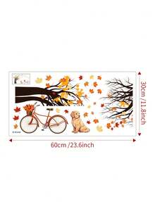 Herbst Ahornbaum Wandtattoo, süßer Golden Retriever Hund mit Fahrrad und Herbstblättern Wandaufkleber, abnehmbar und selbstklebend saisonale Heimdekoration - Herbstliche Ahornbäume - Übersicht 3