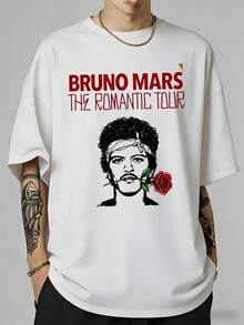 BrunoMars Romantic Tour Cotton T-Shirt, Rose Concert White Tee - White - View 6
