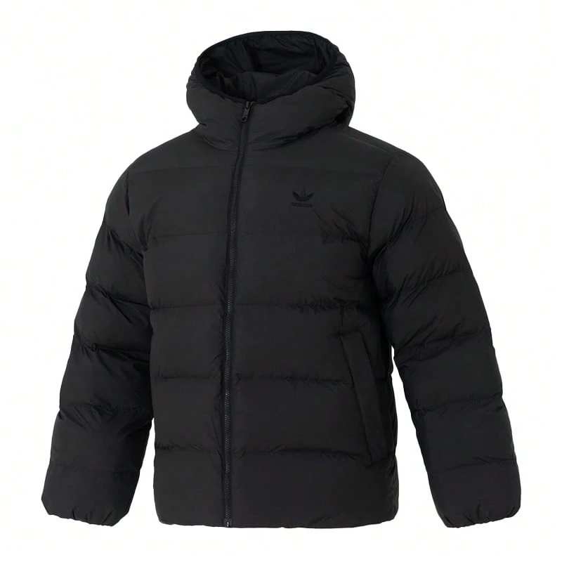 Adidas Originals 商业级棉质连帽羽绒服,男士通勤服,JX4123 - 黑色 - 查看 1
