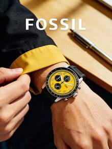 Fossil Đồng hồ thể thao nam mặt vàng, chronograph, dây đeo silicon đen, máy quartz có chức năng đo tốc độ, phụ kiện phong cách đường phố cá tính, phù hợp cho các lễ hội âm nhạc, tiệc tùng, mua sắm thành phố, món quà tuyệt vời cho bạn trai, thanh thiếu niên, lễ tốt nghiệp, ngày Valentine. - Màu vàng - Xem 1