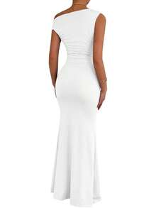 Women's Long Sleeveless Dress With Train, Colored For Wedding, Date, Ceremony And Events - White - View 7