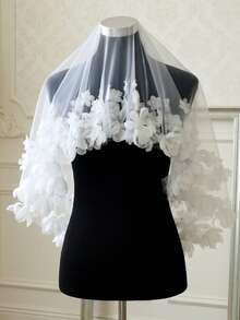1pc 3D Chiffon Flower Cluster Bridal Veil, Short Wedding Face Covering Veil - Multicolor - View 4