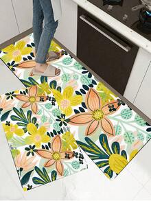 1/2pcs Bohemian Floral Kitchen Mat Set, Modern Farmhouse Style Floral Kitchen Rugs And Mats, Non-Slip Washable, Spring/Summer Bohemian Kitchen Runner Rugs, Rubber Backing - Multicolor - View 3
