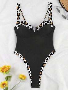 Elegante traje de baño de una pieza con tirantes anchos en negro, traje de baño versátil y sexy para vacaciones en la playa y fiestas - Multicolor 4 - Ver 2