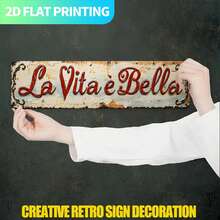 1 pieza 2D Plano - 2D Plano, Decoración de metal vintage italiano "La Vita È Bella" - Letrero de granja vintage rojo y beige, con agujeros perforados previamente, letras grandes fáciles de colgar, adecuado para cocina, porche, sala de estar - Regalo de frase italiana para inauguración de la casa, boda, aniversario. Agujeros perforados previamente como se muestra en el cuadro de tamaños - multicolor - Ver 6
