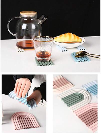 1 pieza Tapete de mesa de silicona antideslizante arcoíris, posavasos multifuncional, agarraderas para ollas resistentes al calor para cocina, salvamanteles para sartenes y platos calientes, posavasos para tazas de café