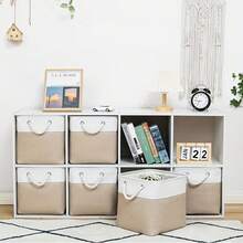 Senmeo 6 Pcs 11*11*11 Inch Foldable Fabric Storage Boxes,Large Cube Design,Rope Side Handles,Durable White&Beige Material,Stackable Space Saving,For Home/Office/Closet/Shelf - 11x11x11 Inches - View 10