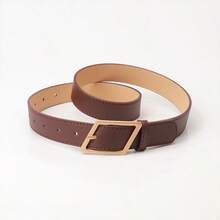 Simple Solid Color Square Buckle Leather Belt, Versatile Adjustable Waist Belt For Daily Outfits - A - View 7