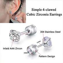 2 piezas Pistola desechable para perforar orejas con pendientes incorporados, 2 piezas Pendientes de circonita cúbica hipoalergénicos Kit de perforación de orejas por sí mismo - 2 piercings de oreja + 2 pendientes de cuatro puntas de circonitas - Ver 7