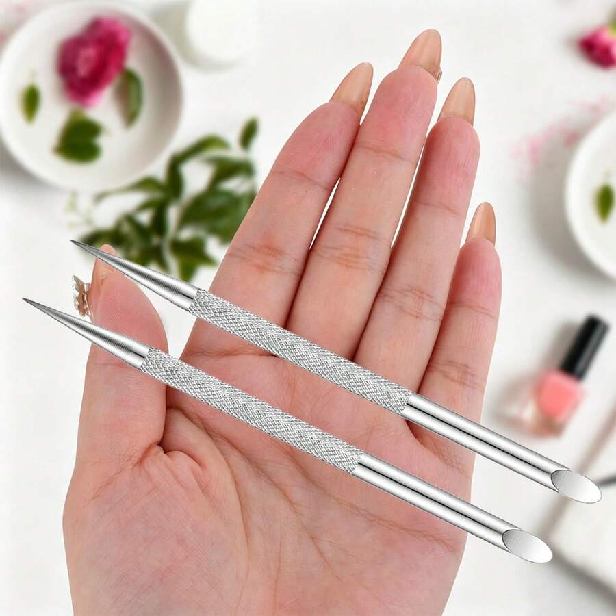 1/2pcs Stainless Steel Cuticle Remover, Nail Cleaning Tool, Gel Nail Dead Skin Polishing & Removal, Cuticle Pusher Tool, Perfect Nail Grooming For Professional Manicure, Pedicure & Nail Art Care - Silver - View 1