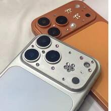 Compatible With Apple 17Promax Lens Base Film, Ins Style 3D Adhesive Drill, Apple 17Pro Electrostatic Adsorption All Inclusive Protective Sticker, IP17pm High-End Heavy-Duty Decorative Scratch Resistant Transparent Lens Protective Film - Cherry - View 3