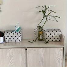 Open-Top Decorative Storage Box, Foldable Polyester Basket With Black Polka Dots For Home Sundries(3PC) - Polka Dot 3PC - View 5
