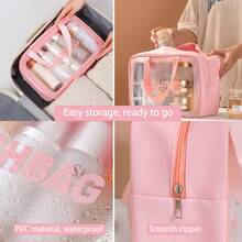 1 Or 3pcs S/M/Purple/Black/White/Blue PVC Makeup Bag, Transparent Large Capacity Bath Bag, PU Waterproof Portable Toiletry Bag, Travel Makeup Bag, Portable Makeup Bag, Women's Toiletry Bag, Waterproof Makeup Bag, Wash Bag, Multi-Functional Travel Storage Bag - Pink - View 8