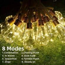 1入 5M10LED/8M20LED 太陽能麻繩木瓜燈 銅線串燈,適用於居家、派對、露營、陽台及庭院裝飾 - 金色麻繩木瓜燈 - 查看 7