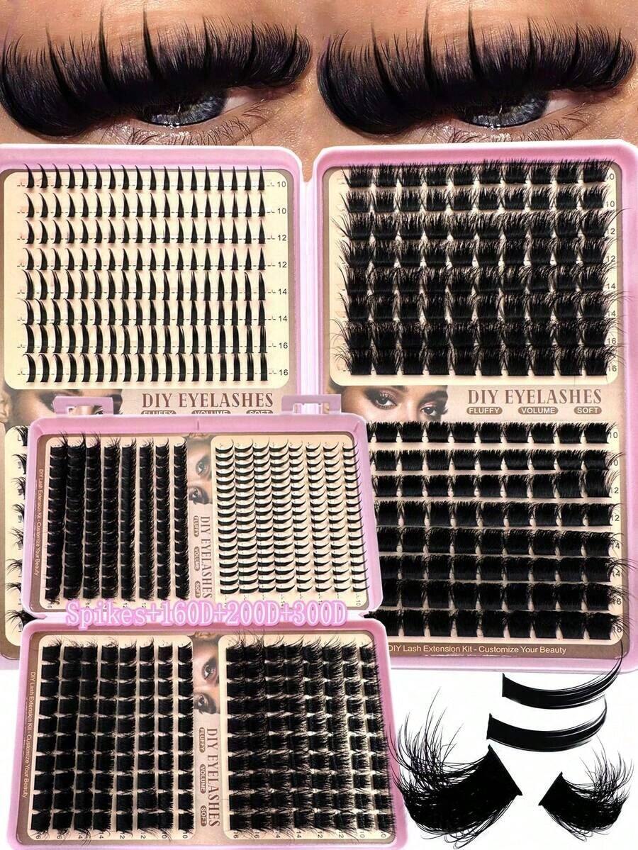 160D+200D+300D/100D+120D+160D/60D+80D+100D Individual Eyelashes 300pcs/240pcs/170pcs Russian Eyelash Extension Kit 3D Fluffy Lashes D Curl Eyelash Cluster Set 10-18mm DIY Eyelash Extension, Individual Lashes, Multiple Styles, Natural Look, Reusable Single Strand Lashes, Lightweight & Soft DIY Eyelash Cluster, Eyelash Cluster, Individual Lashes, Eyelashes, False Eyelashes - D - 查看 1