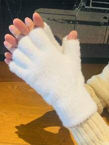 1 Pair, Mink Fur Half Palm Open Finger Gloves For Warmth, Thickening, Insulation, And Cold Resistance, Touch Screen Open Finger Gloves - Multicolor - View 9