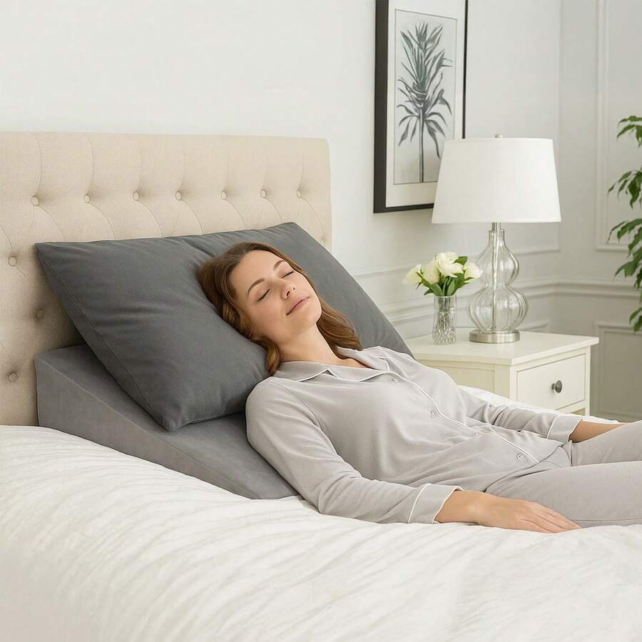 Wedge Cushion For Bed And Sofa – Memory Foam Back Support Pillow, Reading - Grey (65cm) - View 1
