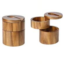 1PC Acacia Wood Salt Jar Solid Wood Seasoning Box Wooden Pepper Box Kitchen Seasoning Bottle Salt Box Storage Seasoning Jar - Brown - View 1