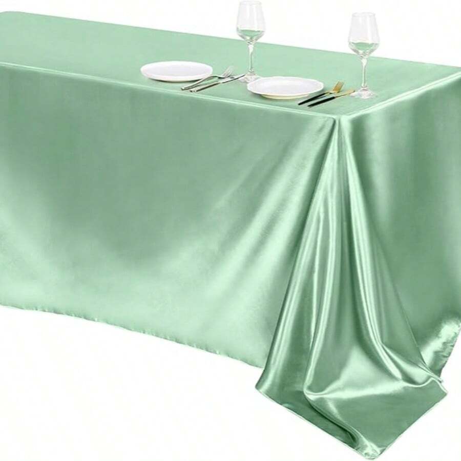 1 buah Taplak Meja Satin Ungu Tua Polos, Taplak Meja Satin Mengkilap Persegi Panjang, Taplak Meja Kain Halus, Cocok Untuk Pernikahan, Perjamuan, Pesta - hijau pucat - View 1