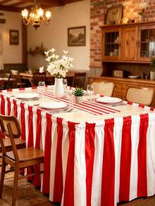 1/2 Pack Table Skirt Party Decoration, Red And White Striped Table Skirt, Disposable Table Decoration For Authorized Booths, Party Supplies, Suitable For Table Decoration - Multicolor - View 1