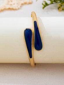 1pc Fashionable New Elegant Versatile Beach Style Gold-Plated & Resin Teardrop Bracelet For Women - Royal Blue - View 3