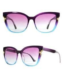 1pc Unisex Cat Eye Shaped PC Frame Glasses, Solid Color Retro Fashion Eyeglasses Suitable For Daily Wear - Ombre - View 5
