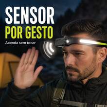 Lanterna De Cabeça Fita Led Com Sensor Recarregável Usb Cob Lâmpada Indução Bateria Embutida Ao Ar Livre Acampamento Pesca Farol Head Flashlight Tocha Iluminação Luz Trabalho à Prova Dwaterproof água Para Busca - LED COB - Visão 11