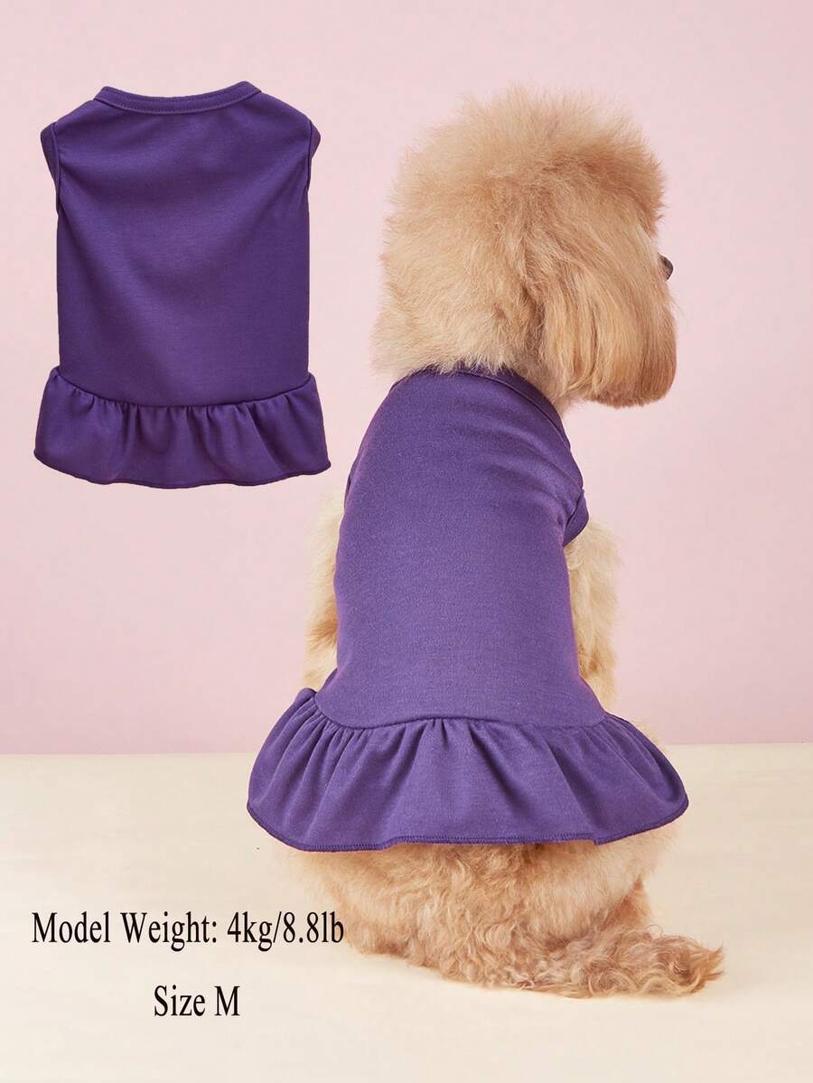 1pc Ruched T-Shirt Dress, Princess Ruffle Hem, Sleeveless Pet Dog Cat Dress, Spring/Summer - Purple - View 1
