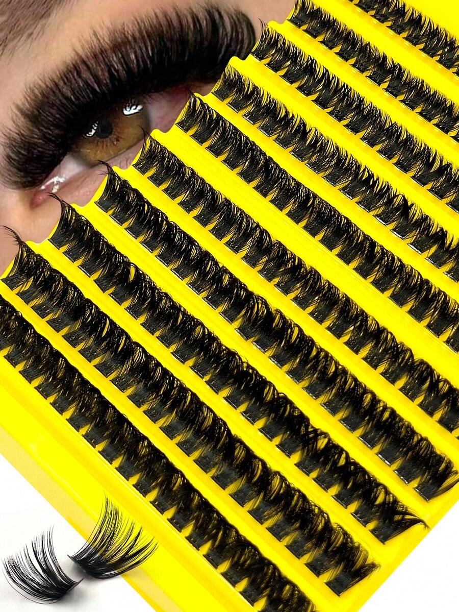 200pcs D Curl Voluminous False Eyelashes, 80D Lashes, D Curl 8-16mm Mixed Natural Eyelash Extensions, Curly Single Lashes, Thin Extension Lashes, Cartoon Style Appearance Lashes - D - View 1