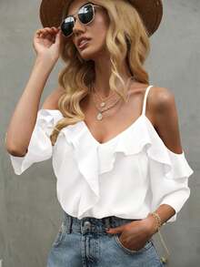 LUMIGAL Blusa de hombros descubiertos ribete con fruncido - Albaricoque - Ver 5